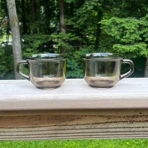 Vintage Duos Arcoroc France Retro Smokey Brown Glass Coffee Mugs/Tea Cups